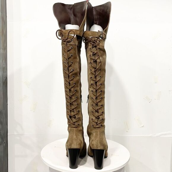 Sam Edelman Circus Tan Genuine Suede Over Knee Lace Up Tatum Boots 7.5M Women - Picture 2 of 13